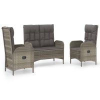 vidaXL 3-tlg. Garten-Essgruppe mit Kissen Grau Poly Rattan