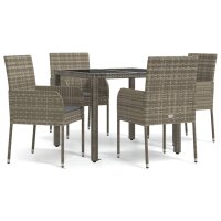 vidaXL 5-tlg. Garten-Essgruppe mit Kissen Grau Poly Rattan