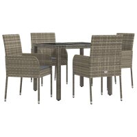 vidaXL 5-tlg. Garten-Essgruppe mit Kissen Grau Poly Rattan