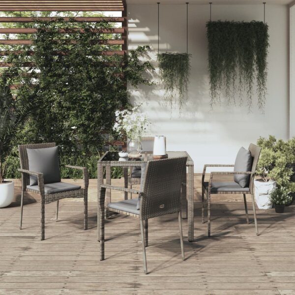 vidaXL 5-tlg. Garten-Essgruppe mit Kissen Grau Poly Rattan