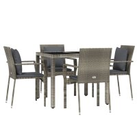 vidaXL 5-tlg. Garten-Essgruppe mit Kissen Grau Poly Rattan