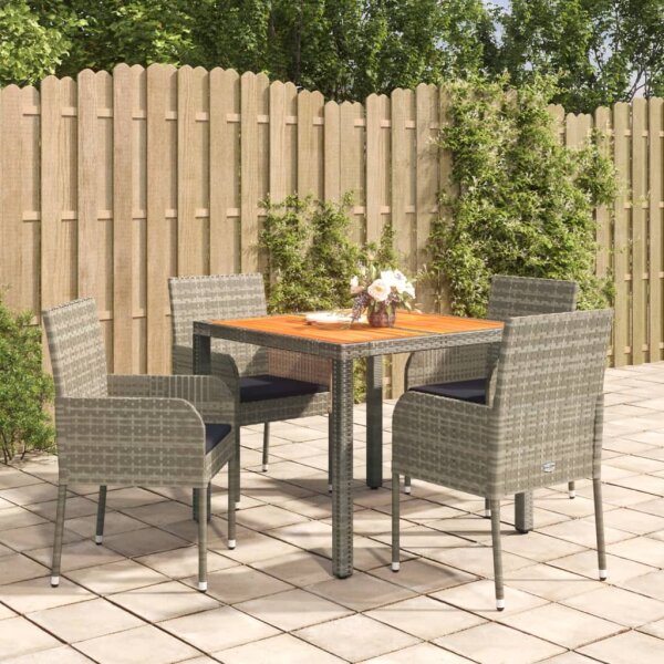 vidaXL 5-tlg. Garten-Essgruppe mit Kissen Grau Poly Rattan