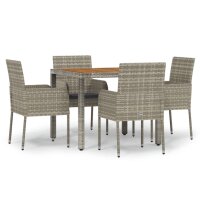 vidaXL 5-tlg. Garten-Essgruppe mit Kissen Grau Poly Rattan