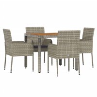 vidaXL 5-tlg. Garten-Essgruppe mit Kissen Grau Poly Rattan