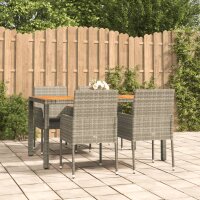 vidaXL 5-tlg. Garten-Essgruppe mit Kissen Grau Poly Rattan