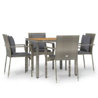 vidaXL 5-tlg. Garten-Essgruppe mit Kissen Grau Poly Rattan