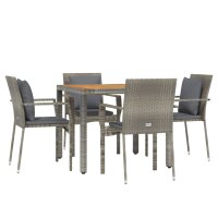 vidaXL 5-tlg. Garten-Essgruppe mit Kissen Grau Poly Rattan