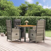 vidaXL 5-tlg. Garten-Essgruppe mit Kissen Grau Poly Rattan