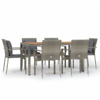 vidaXL 7-tlg. Garten-Essgruppe mit Kissen Grau Poly Rattan