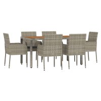 vidaXL 7-tlg. Garten-Essgruppe mit Kissen Grau Poly Rattan