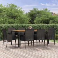 vidaXL 9-tlg. Garten-Essgruppe mit Kissen Schwarz Poly...