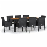 vidaXL 9-tlg. Garten-Essgruppe mit Kissen Schwarz Poly...