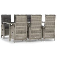 vidaXL 7-tlg. Garten-Essgruppe mit Kissen Grau Poly Rattan
