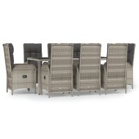 vidaXL 9-tlg. Garten-Essgruppe mit Kissen Grau Poly Rattan