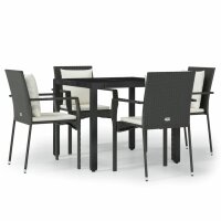 vidaXL 5-tlg. Garten-Essgruppe mit Kissen Schwarz Poly Rattan