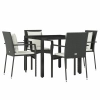 vidaXL 5-tlg. Garten-Essgruppe mit Kissen Schwarz Poly Rattan