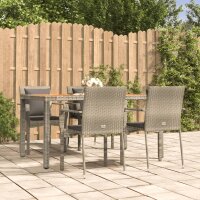 vidaXL 5-tlg. Garten-Essgruppe mit Kissen Grau Poly Rattan