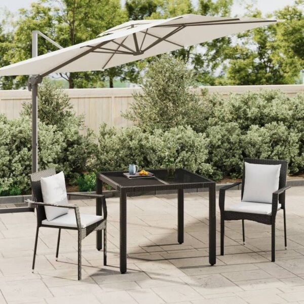 vidaXL 3-tlg. Garten-Essgruppe mit Kissen Schwarz Poly Rattan