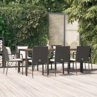 vidaXL 9-tlg. Garten-Essgruppe mit Kissen Schwarz Poly...