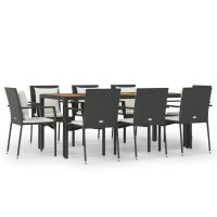 vidaXL 9-tlg. Garten-Essgruppe mit Kissen Schwarz Poly...