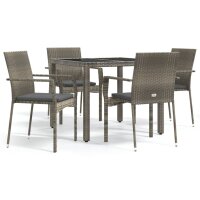 vidaXL 5-tlg. Garten-Essgruppe mit Kissen Grau Poly Rattan