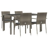 vidaXL 5-tlg. Garten-Essgruppe mit Kissen Grau Poly Rattan