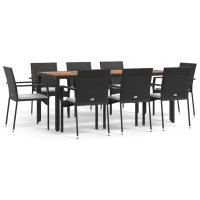 vidaXL 9-tlg. Garten-Essgruppe mit Kissen Schwarz Poly...