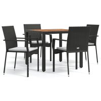 vidaXL 5-tlg. Garten-Essgruppe mit Kissen Schwarz Poly...