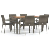 vidaXL 7-tlg. Garten-Essgruppe mit Kissen Grau Poly Rattan