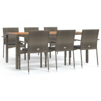vidaXL 7-tlg. Garten-Essgruppe mit Kissen Grau Poly Rattan