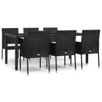 vidaXL 7-tlg. Garten-Essgruppe mit Kissen Schwarz Poly Rattan