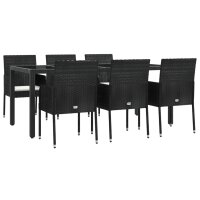 vidaXL 7-tlg. Garten-Essgruppe mit Kissen Schwarz Poly Rattan