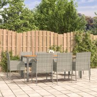 vidaXL 9-tlg. Garten-Essgruppe mit Kissen Grau Poly Rattan