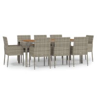 vidaXL 9-tlg. Garten-Essgruppe mit Kissen Grau Poly Rattan