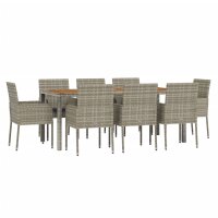 vidaXL 9-tlg. Garten-Essgruppe mit Kissen Grau Poly Rattan