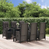 vidaXL 7-tlg. Garten-Essgruppe mit Kissen Schwarz Poly Rattan