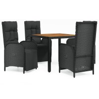 vidaXL 5-tlg. Garten-Essgruppe mit Kissen Schwarz Poly...