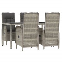 vidaXL 5-tlg. Garten-Essgruppe mit Kissen Grau Poly Rattan