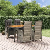 vidaXL 5-tlg. Garten-Essgruppe mit Kissen Grau Poly Rattan