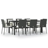 vidaXL 9-tlg. Garten-Essgruppe mit Kissen Schwarz Poly...