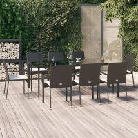 vidaXL 9-tlg. Garten-Essgruppe mit Kissen Schwarz Poly...