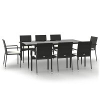 vidaXL 9-tlg. Garten-Essgruppe mit Kissen Schwarz Poly...