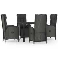 vidaXL 5-tlg. Garten-Essgruppe mit Kissen Schwarz Poly Rattan