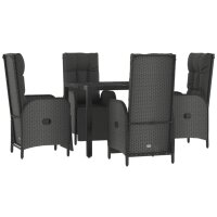 vidaXL 5-tlg. Garten-Essgruppe mit Kissen Schwarz Poly Rattan