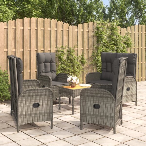 vidaXL 5-tlg. Garten-Essgruppe mit Kissen Grau Poly Rattan