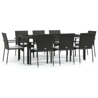 vidaXL 9-tlg. Garten-Essgruppe mit Kissen Schwarz Poly...