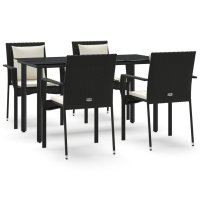 vidaXL 5-tlg. Garten-Essgruppe mit Kissen Schwarz Poly...