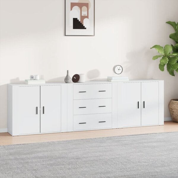 vidaXL Sideboards 3 Stk. Wei&szlig; Holzwerkstoff