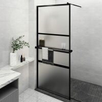 vidaXL Duschwand mit Ablage f&uuml;r Walk-In-Dusche Schwarz 100x195 cm ESG