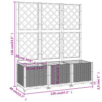 vidaXL Pflanzk&uuml;bel mit Rankgitter Hellgrau 120x40x136 cm PP